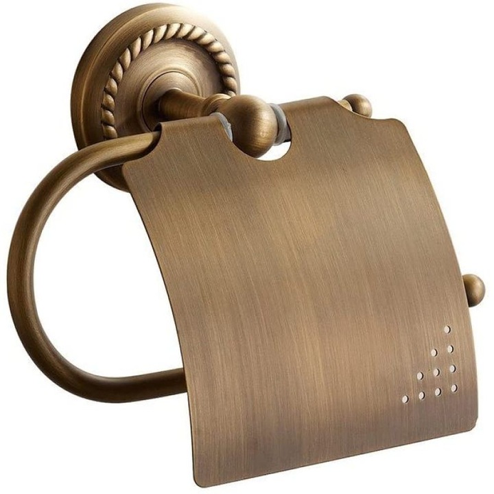 Falra szerelhető WC papír tartó, Enforose, retro dizájn, rejtett rögzítéssel, bronz réz