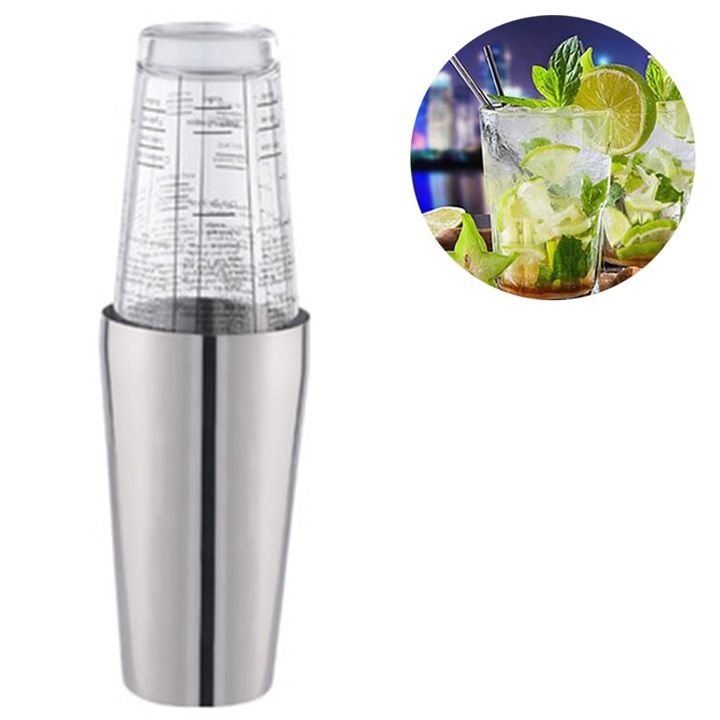 700 ml-es rozsdamentes acél keverőpohár + 400 ml-es pohár, élelmiszer-biztonságos, elegáns koktél shaker, ajándékdobozzal együtt