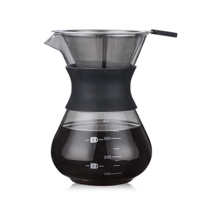 Cafetiera, sticla borosilicata fara BPA, inox gros, 400ml