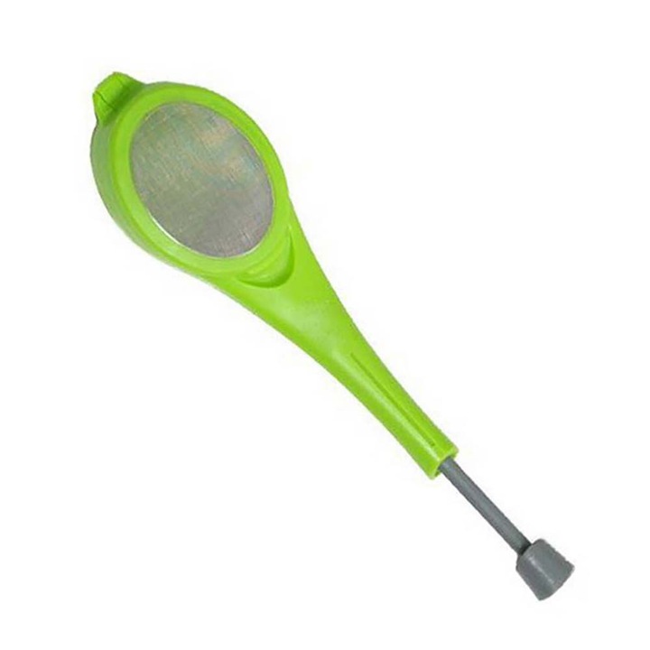 Újrafelhasználható teafőző dugattyúval, műanyag, tealevelekhez