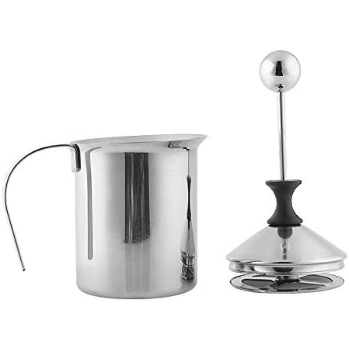 Enforose kézi tejhabosító, rozsdamentes acél, dupla hálós habosító, ergonomikus fogantyú, 400 ml