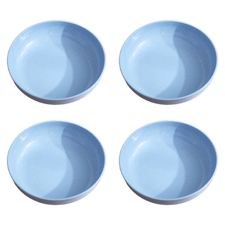 Set 4 farfurii, design modern, plastic, pentru servire salate, fructe, gustari, albastru