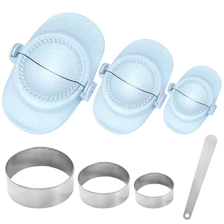 Set pentru Preparat Galuste Cozevdnt, 3 Matrite si Cutter Aluat Plastic, Inox, Albastru