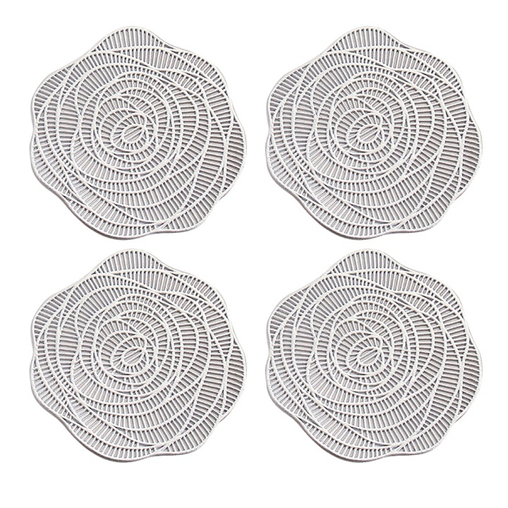 4 db üvegtartó készlet, PVC, ezüst, 10x10 cm