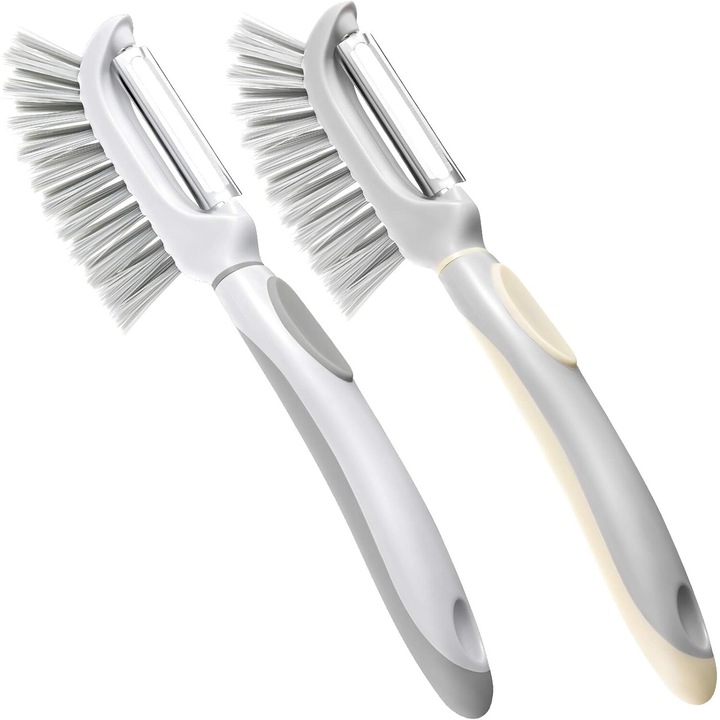 Комплект от 2 четки за съдове и белачка за зеленчуци, сиви и бели