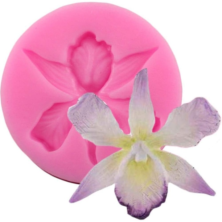 Forma silicon Cozevdnt pentru fondant si sapun, model orhidee, roz, 6.3x6.3x1.1cm
