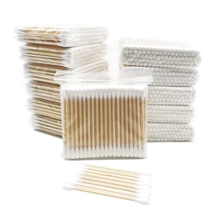 Betiosoare de bumbac din bambus ecologice, Enforose, biodegradabile, set 1200 buc, 10x15cm