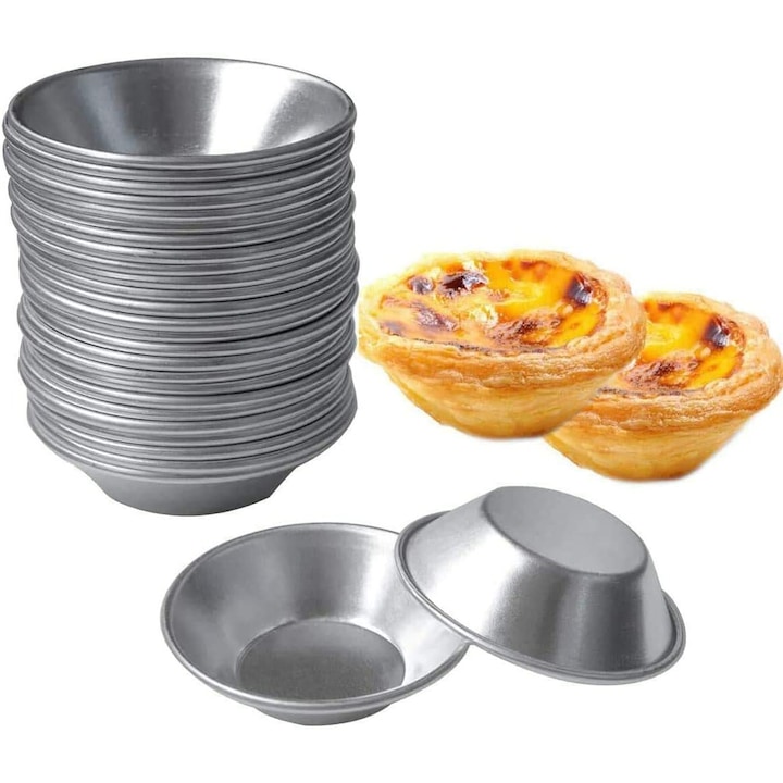 Set 24 forme tarta din aluminiu, Cozevdnt, argintiu, 2.8x0.8x1.6 in, reutilizabile, non-stick