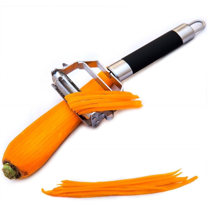 Curatator de legume si fructe, Enforose, din otel inoxidabil, cu manere antiderapante, multifunctional