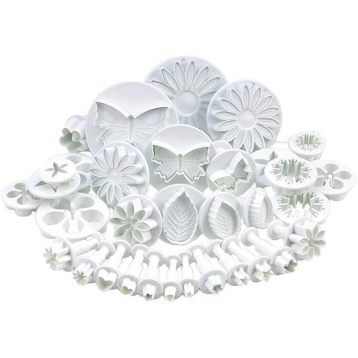 Set ustensile de decorare torturi, AMRINUGL, forme flori, fluturi, inima, plastic durabil