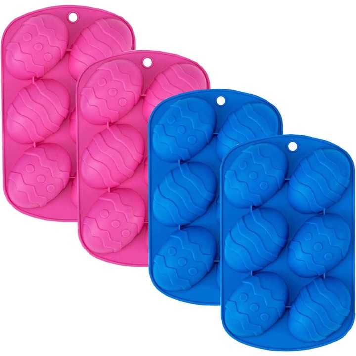 Forme prajituri din silicon in forma de ou, Enforose, set de 4, multicolor, rezistente la temperaturi extreme, pentru gatit si activitati creative