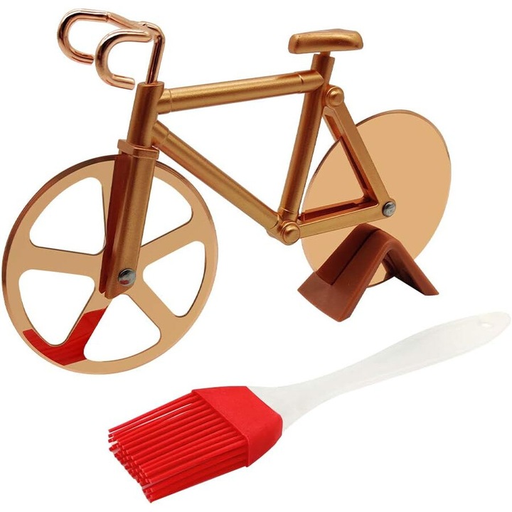 Feliator pizza design bicicleta Cozevdnt, inox, auriu, cu perie si suport