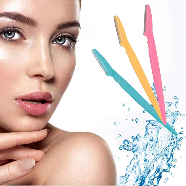 Razor pentru sprancene, AMRINUGL, din otel inoxidabil, cu capac de protectie, 5.9in, set 3 culori