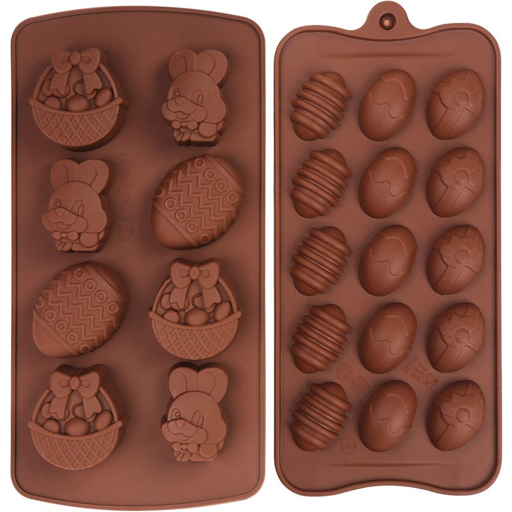 Set 2 forme de ciocolata din silicon, Cozevdnt, maro, 22.5x11.5x2cm si 24x10.5x1.5cm