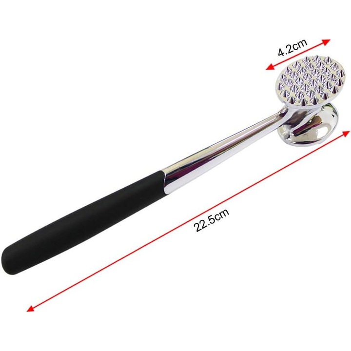 Ciocan de bucatarie pentru fragezire carne, inox, doua fete, maner ergonomic, multicolor