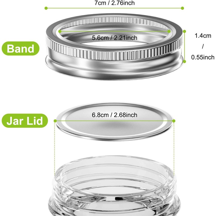 Set capace din otel inoxidabil pentru borcane, AMRINUGL, 24 buc, etanse, rezistente la masina de spalat vase, argintii