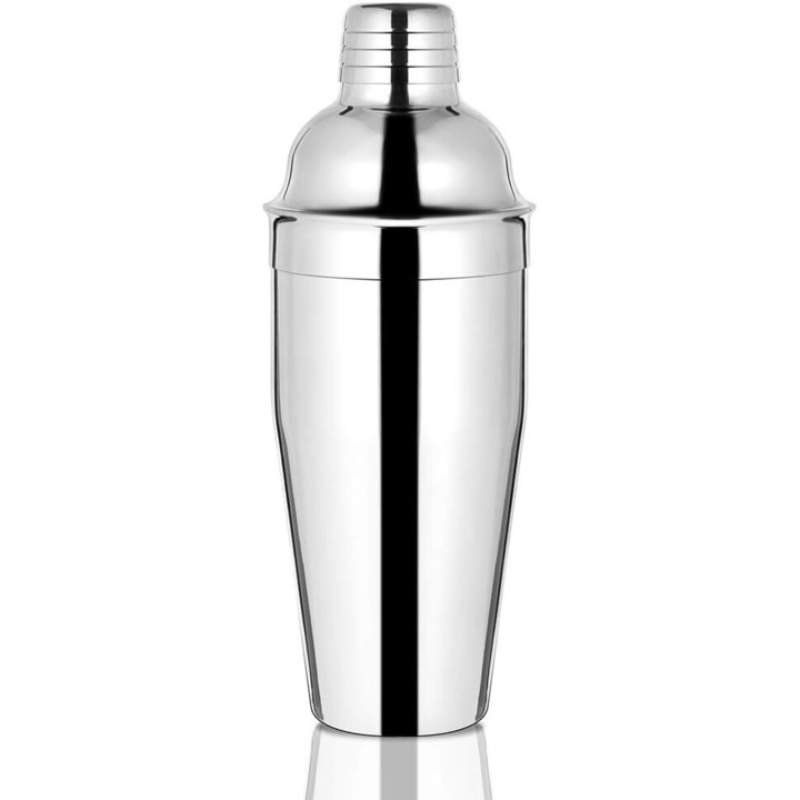 Шейкър за коктейли 550ml, Crrkty, неръждаема стомана, сребрист, 20.5cm, с вградена цедка