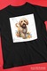 Tricou Femei cu un catel vesel, ilustratie, jucaus, bucuros, floricele, pe afara, zgarda cu imprimeu pe Fata, 100% Bumbac, Negru, XL
