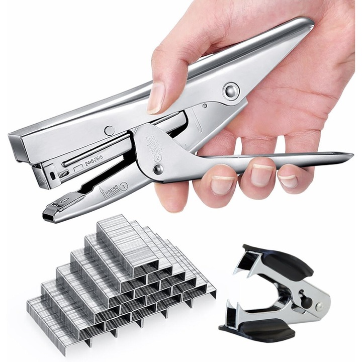 Телбод тип клещи, Enforose, метален, голям капацитет, ергономичен дизайн, 20 листа, включва 5000 телбода