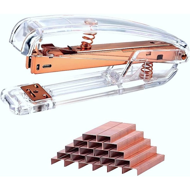 Irodai tűzőgép, kapacitása 25 lap, rózsaszín arany