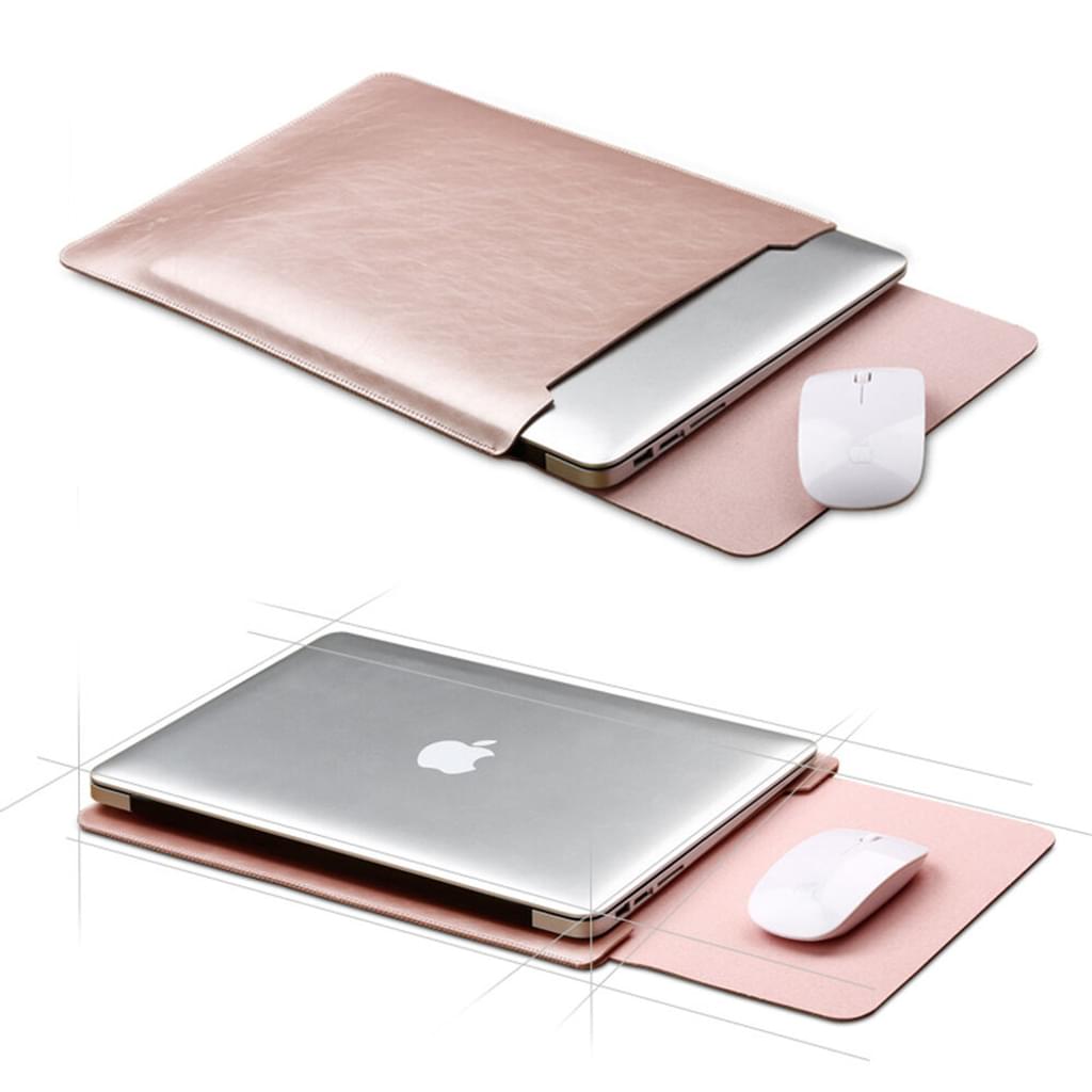 Husa laptop (sleeve) compatibila MacBook Air/Pro 13.3, din fetru si piele microfibra, cu protectie antisoc si inchidere velcro, set cu mouse pad, husa incarcator si 3 organizatoare de cabluri, roz auriu, 1 set
