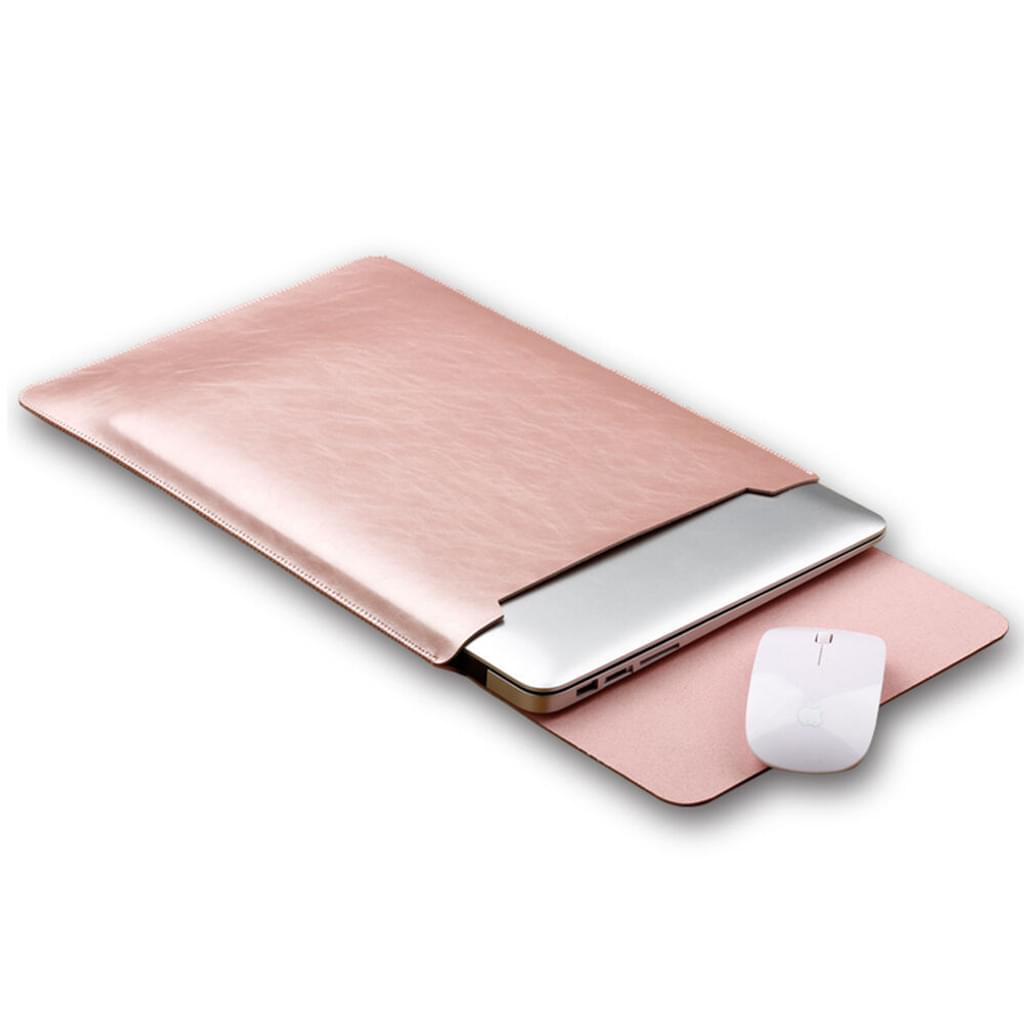 Husa laptop (sleeve) compatibila MacBook Air/Pro 13.3, din fetru si piele microfibra, cu protectie antisoc si inchidere velcro, set cu mouse pad, husa incarcator si 3 organizatoare de cabluri, roz auriu, 1 set