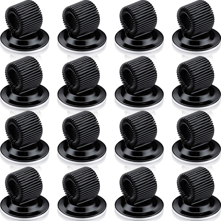 Set 16 suporturi pentru pixuri autoadezive, din otel mangan, cu inele ajustabile, pentru tablouri albe, frigidere si harti.