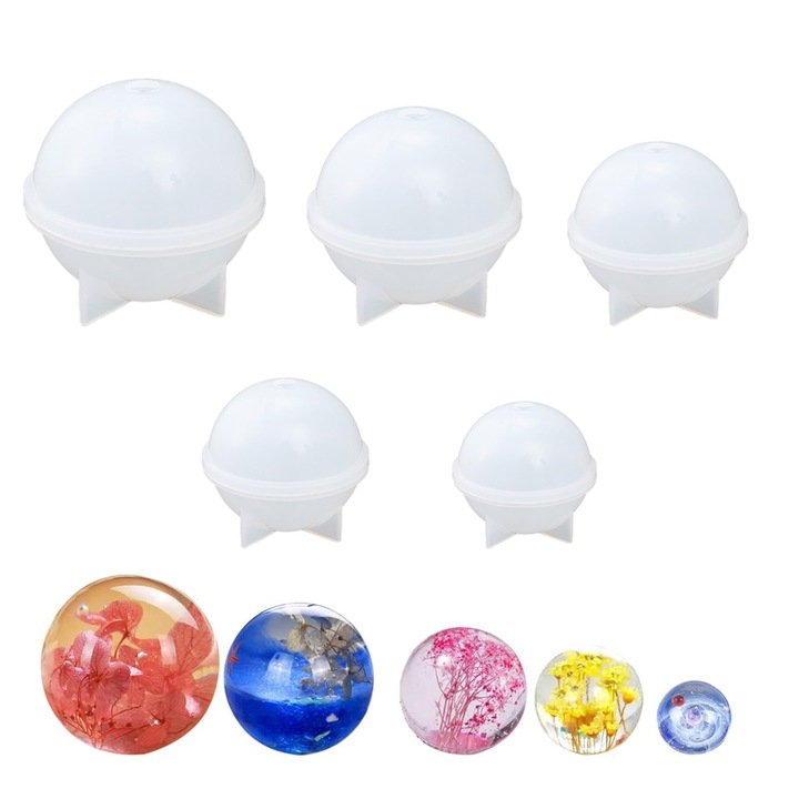 Set 5 Forme pentru rasina, BGHYHYHI, Silicon, Transparent, 2 cm, 3cm, 4cm, 5cm, 6cm