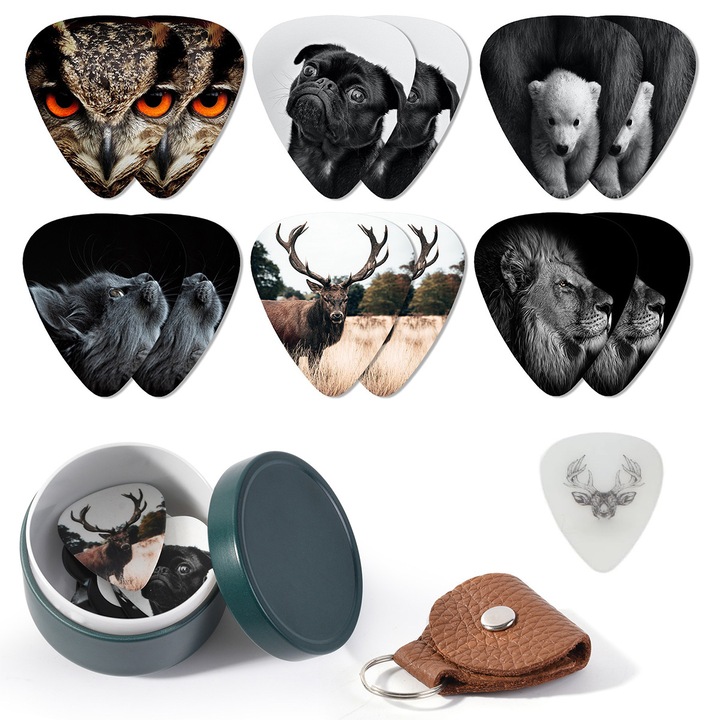 Set accesorii chitara, AMRINUGL, pichete din material compozit, cutie din metal, suport din piele de vac