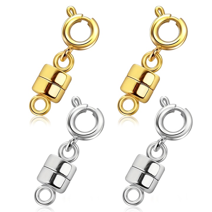 Set 4 inchizatori magnetice, AMRNUGL, din argint pentru coliere, 2 aurii si 2 argintii, 20x5mm