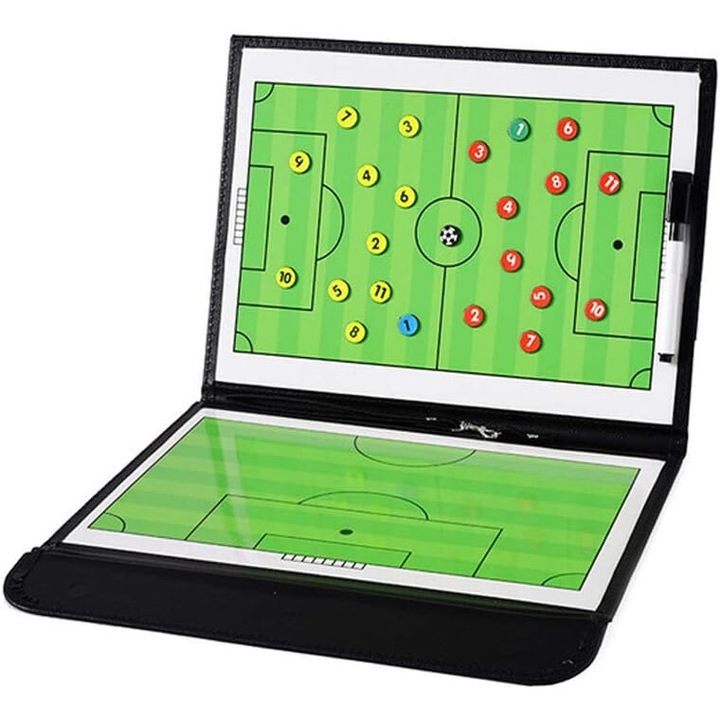 Tabla de antrenament pentru fotbal: Kit de tabla tactica magnetica, Teren magnetic, Portabila pentru strategii de meci, sesiuni de antrenament (PVC de inalta calitate)