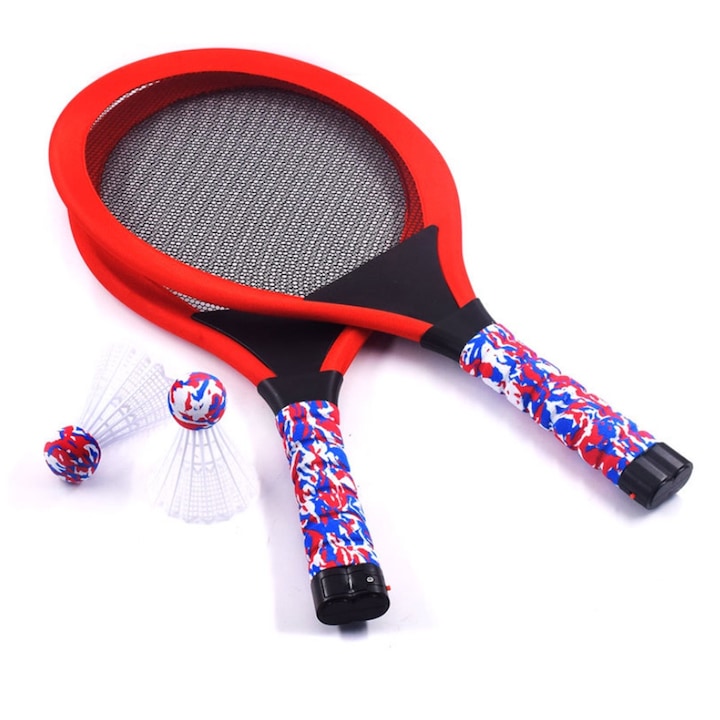 Set de 2 rachete de badminton luminoase si 2 zmeie pentru copii, Jormftte, multicolor