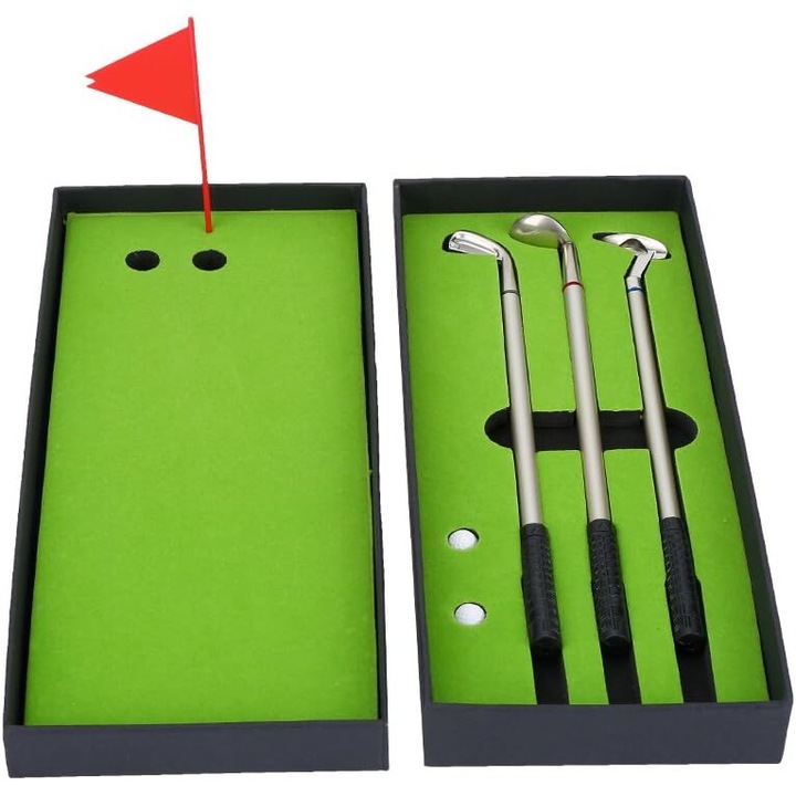 Set mini golf ecologic pentru birou, Enforose, 2 mingi, cutie cadou, design creativ