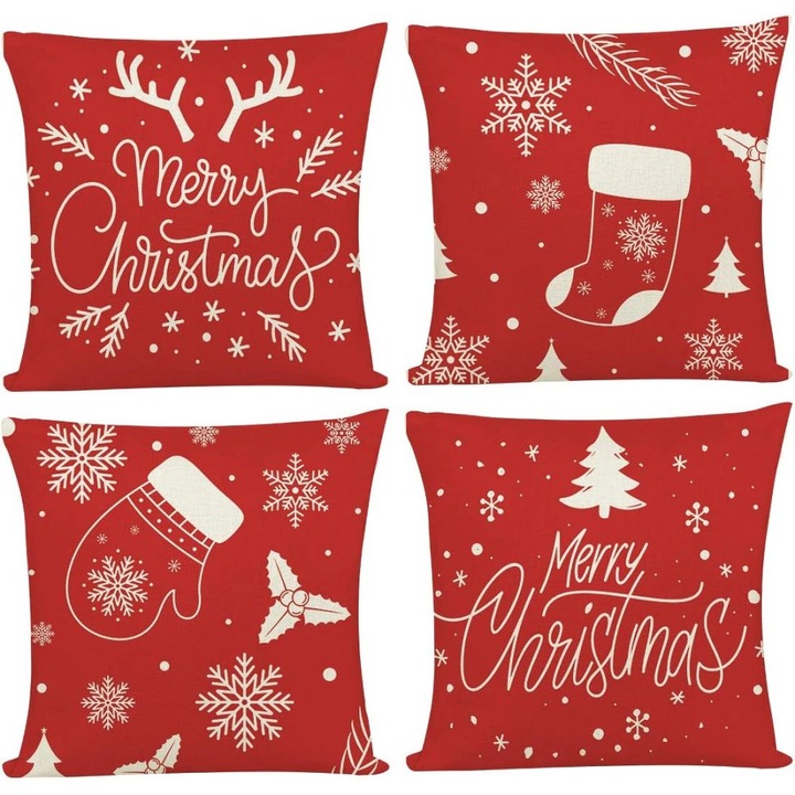 Huse de perne de Craciun, Enforose, set de 4, design festiv, in, functie de pliere practica