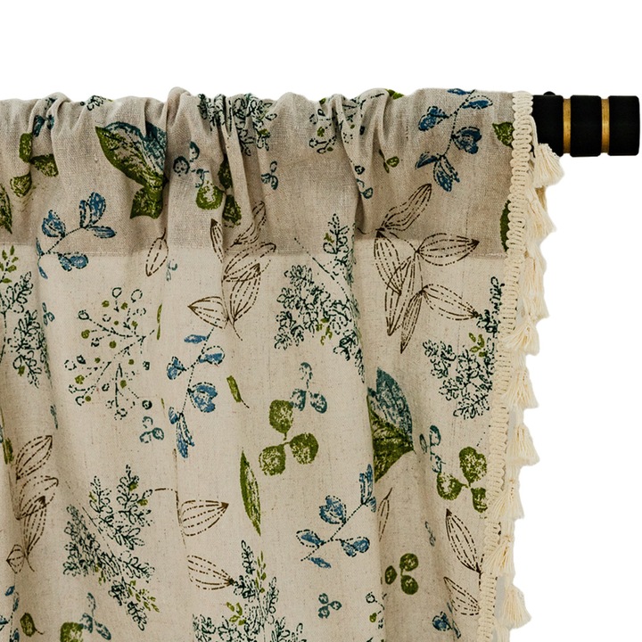 BGHYHYHI памучни и ленени завеси, флорален дизайн, зелени, комплект от 2 части, 140x250см