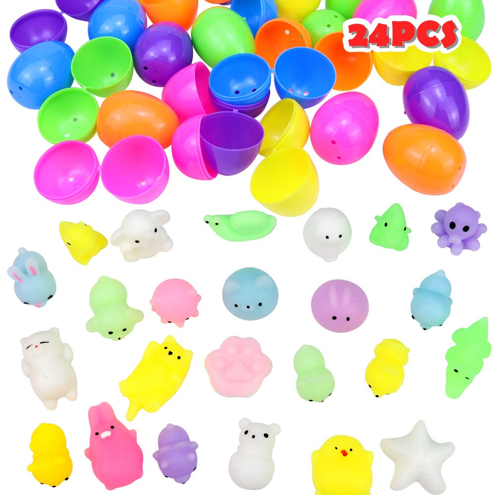 Set 24 oua de Paste umplute cu 24 jucarii mochi squishy, Jormftte