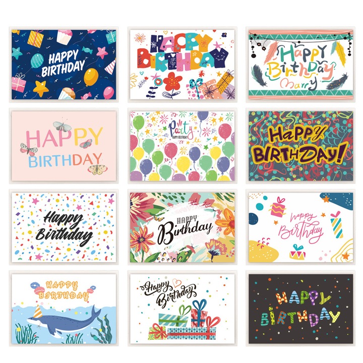 24 felicitari de ziua de nastere cu plicuri, pentru petreceri pentru copii, zile de nastere sau ocazii speciale, 15 x 10 cm