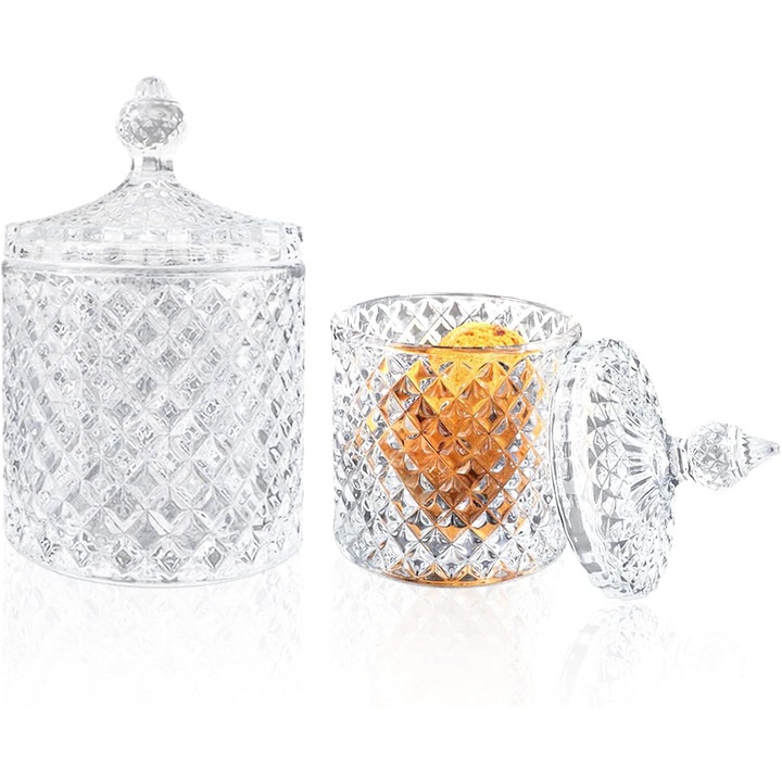 Borcan de sticla cristalina pentru dulciuri, AMRINUGL, design elegant, sticla transparenta, 600ml