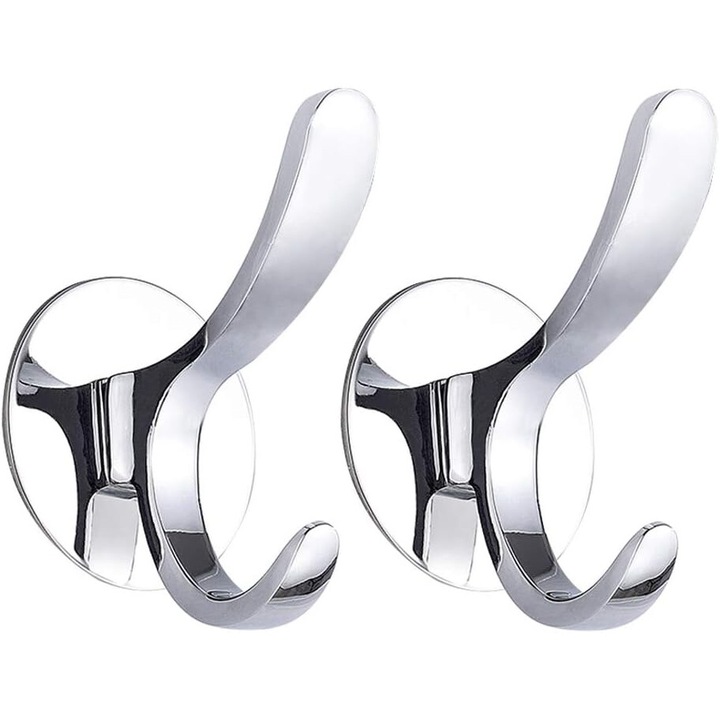 Carlig de perete rezistent pentru bai si bucatarii, rezistenta la patare, instalare autoadeziva fara gaurire sau suruburi, rezistent la rugina si durabil pentru bai, bucatarii, dormitoare, spalatorii (2 buc)