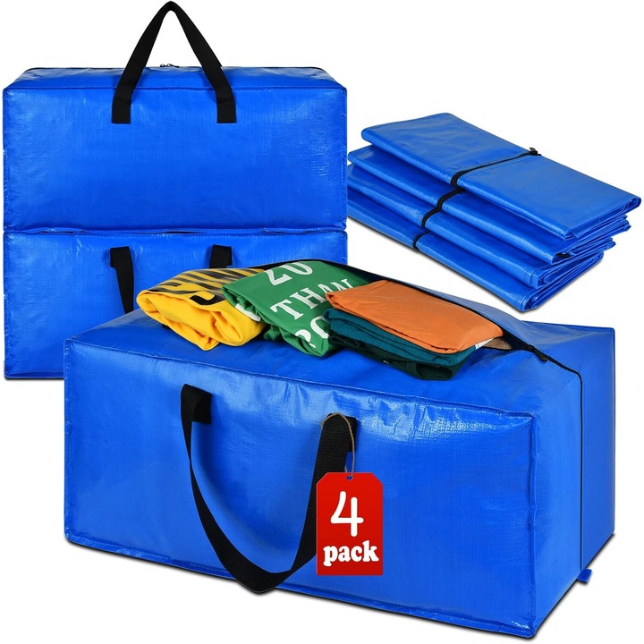 Изключително големи транспортни чанти Longziming, 24,5 галона, 29"x15"x13", голям капацитет, с цип, сини, комплект от 4 бр.