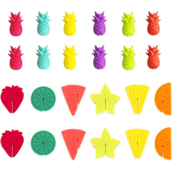 Комплект маркери за чаши за вино BGHYHYHI, силиконови, многоцветни, форми на плодове