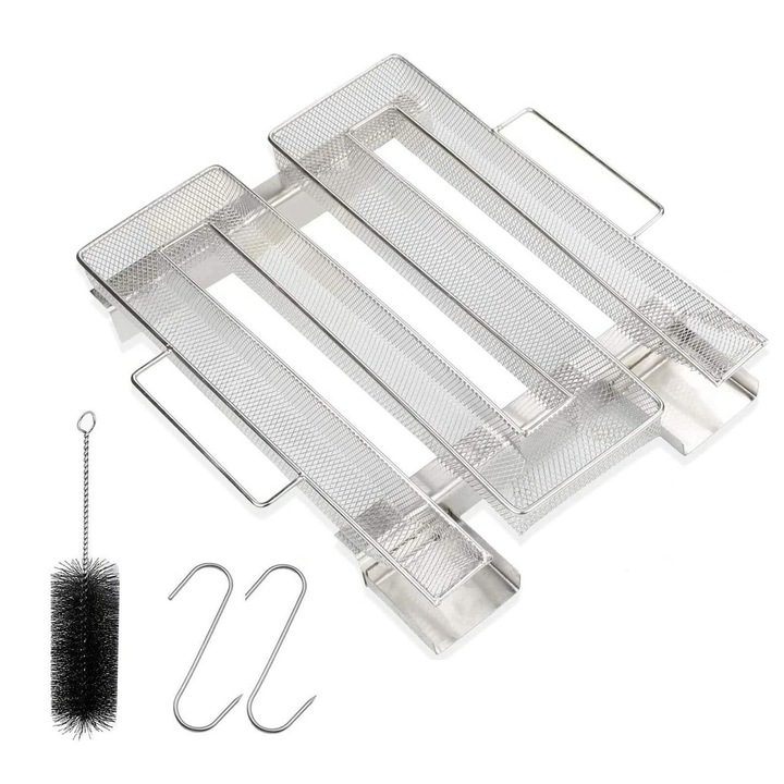 Tava pentru afumare, BGHYHYHI, Inox, Pentru gratar si afumator, 12 ore fum dens, Argintiu