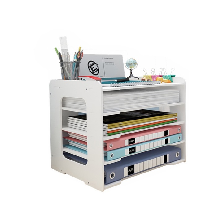 Suport organizare documente, longziming, PVC, 5 Straturi, 34 x 26.5 x 25 cm, Alb