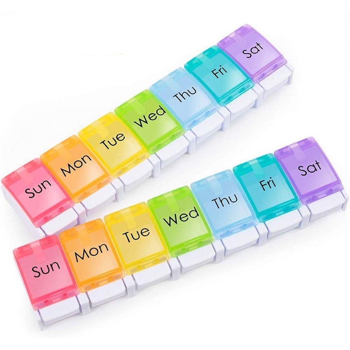 Organizer saptamanal pentru pastile, AMRINUGL, compartimente AM PM, material ecologic, dimensiuni mari