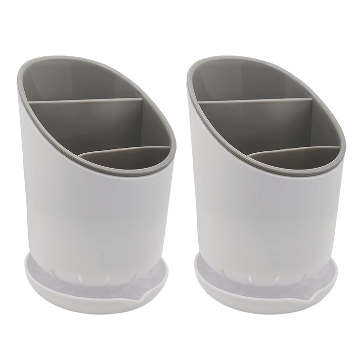 Комплект от 2 поставки за прибори с въртяща се основа и отцедник, Enforose, компактен дизайн, лесни за почистване, 30x15см, сиви