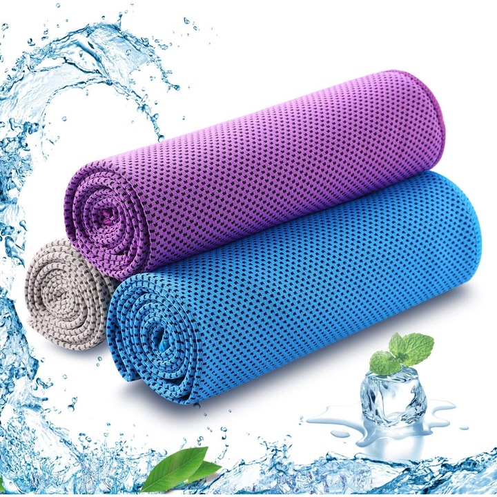 Set de 4 prosoape de racire Cozevdnt, microfibra, gri, pentru sport, sala de sport, camping, ciclism, drumetii