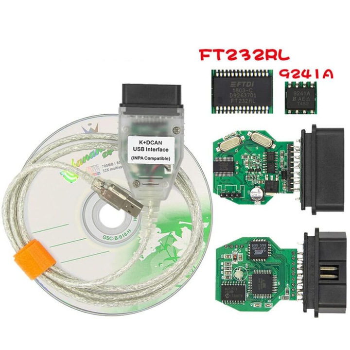 Professzionális diagnosztikai eszköz BMW-hez, FTDI FT232RL, támogatja a Fast D-CAN és a Slow K-CAN protokollokat, 1998-2008