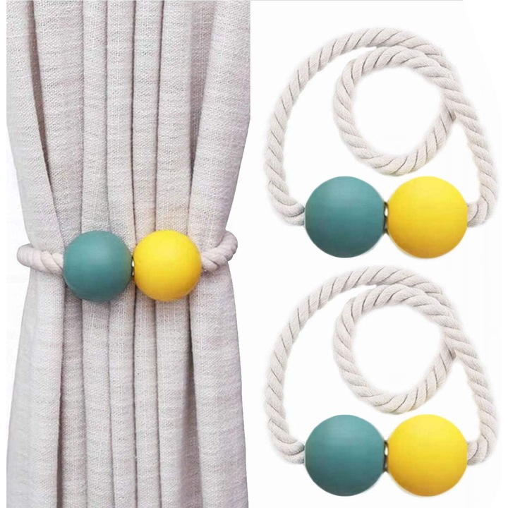 Комплект от 2 връзки за пердета AMRINUGL, размер 100x170 см, рустик дизайн с декоративен възел, магнитно закопчаване