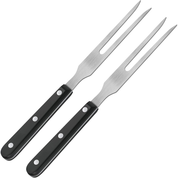 Set 2 furculite din otel inoxidabil cu maner din lemn, AMRINUGL, 10.6 inch, rezistente la caldura, pentru gratar si servire carne