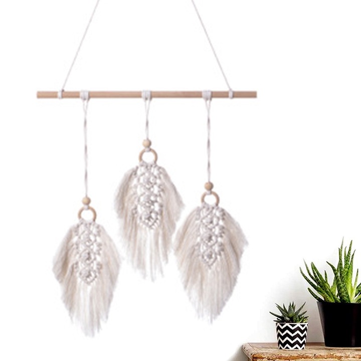 Decoratiune de perete, bumbac, bej, 95x30cm